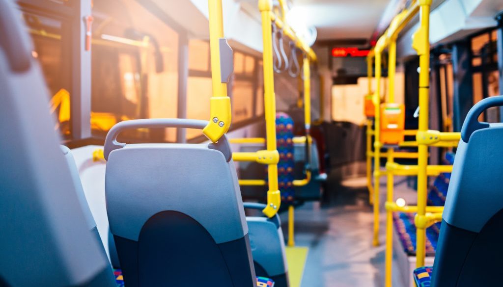 Modern city bus interior and seats