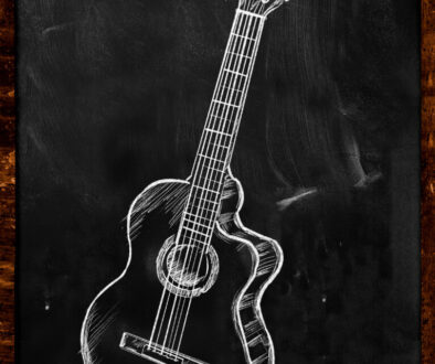 Guitar Classic Acoustic drawing on blackboard music