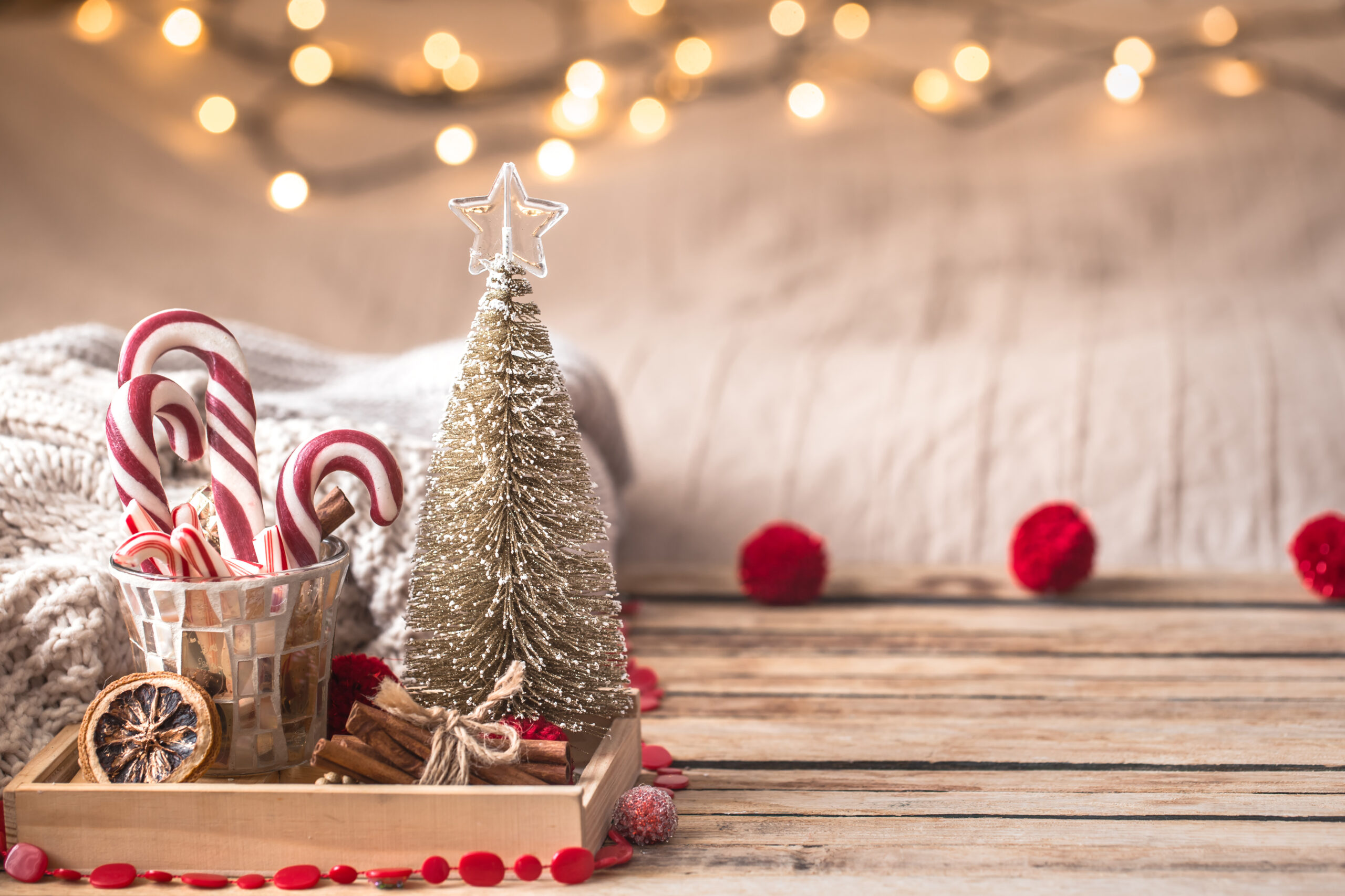 Christmas festive decor still life on wooden background